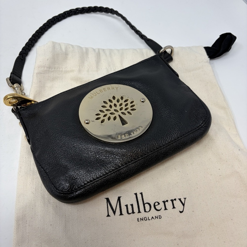 Mulberry Daria Pochette Mini‎ Shoulder Bag Black Leather Braided Strap Small